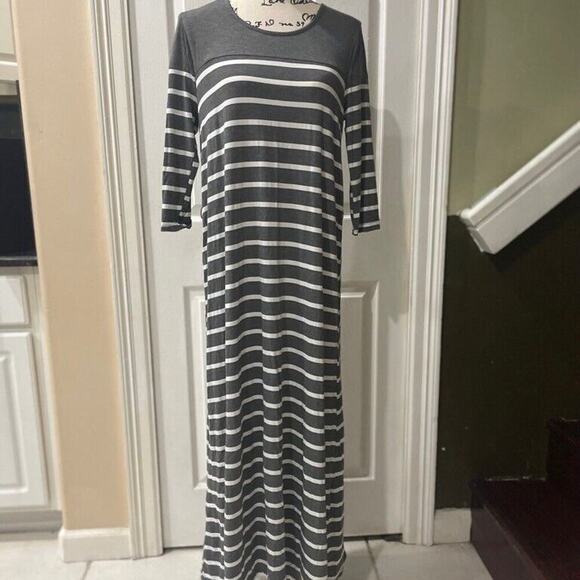 Exist Maxi Dress 3/4 Sleeve Stripe Ribbed Sz Medium Cotton Versatile Aesthetic - Picture 16 of 16